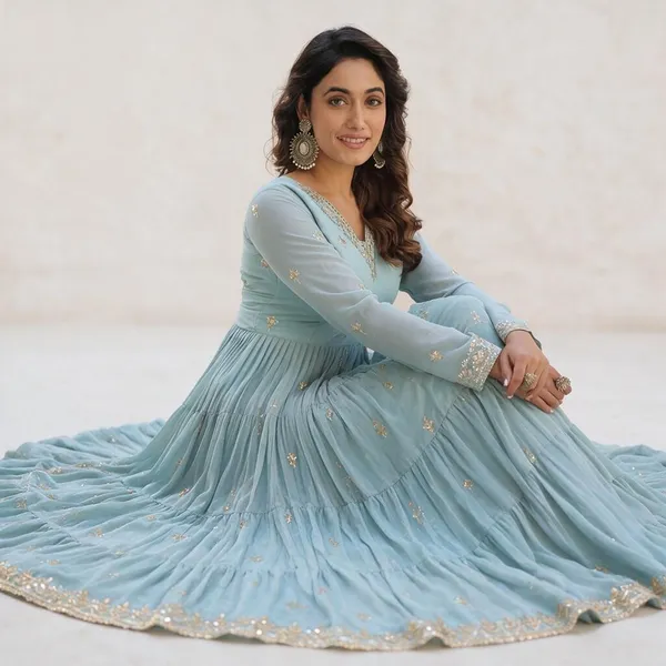 Sky_Faux_Georgette_Designer_Gown_With_Sequined_Dupatta_Elegant_Fully_Flared_Party_Wedding_Set