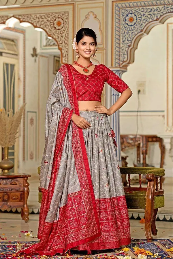 Grey_Dola_Silk_Lehenga_Choli_With_Red_Blouse_Minakari_Foil_Print_Wedding_Party_Wear