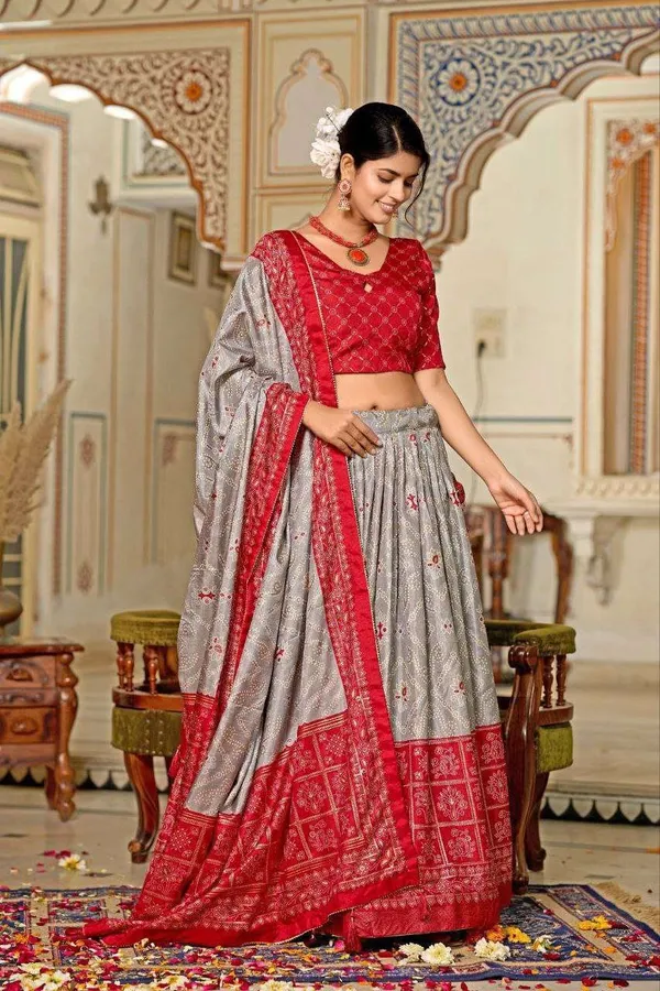 Grey_Dola_Silk_Lehenga_Choli_With_Red_Blouse_Minakari_Foil_Print_Wedding_Party_Wear