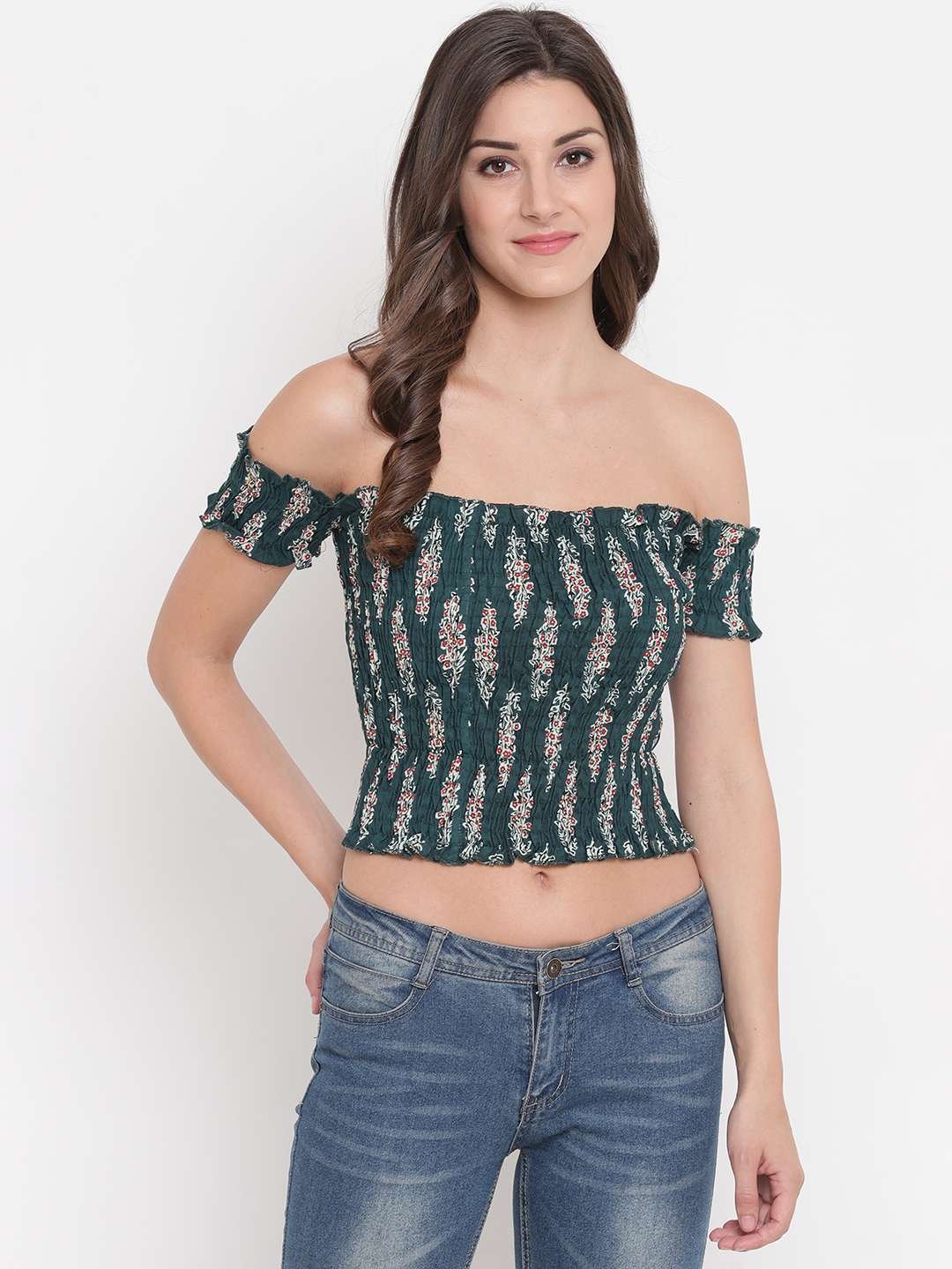 Women_S_Rayon_Printed_Off_Shoulder_Smocked_Crop_Top_Short_Sleeve_Casual_Styles_Tank_Top_Free_Size_Multi37