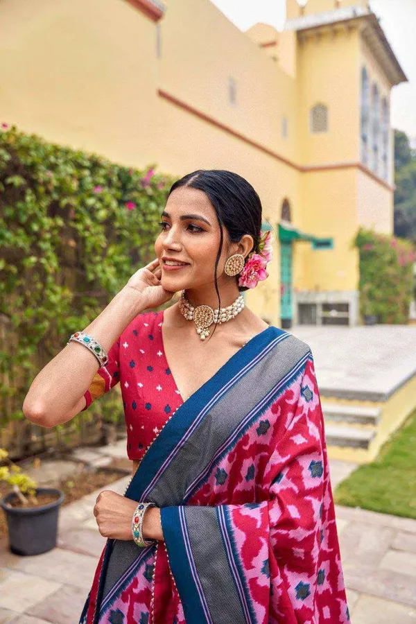 Royal_Blue_Dola_Silk_Lehenga_Choli_With_Red_Blouse_Patola_Print_Foil_Work_Wedding_Festive_Wear
