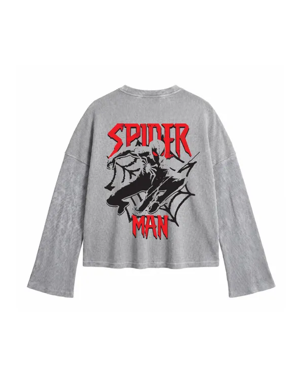 Black_Cotton_Oversized_Spider-Man_Waffle_Knit_Tee_For_Unisex
