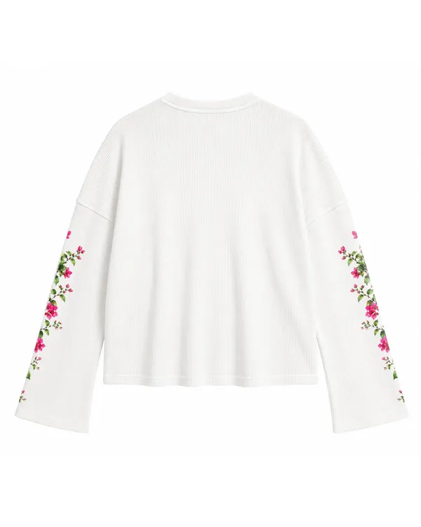 White_Cotton_Oversized_Waffle_Knit_Santorini_Bloom_Tee_For_Unisex
