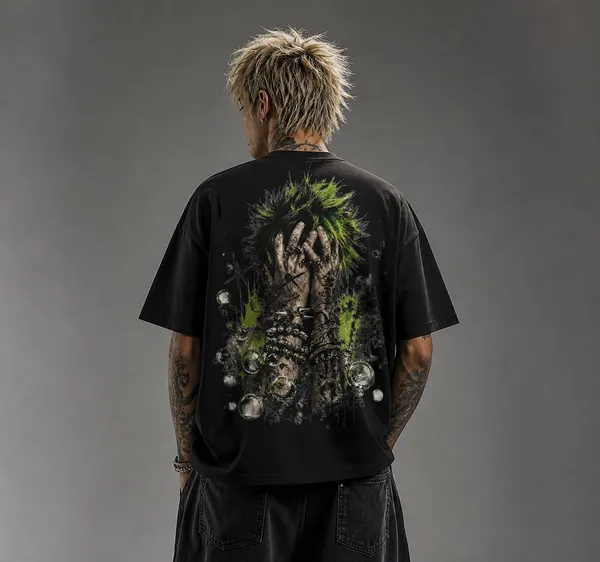 Black_Cotton_Oversized_Neon_Chaos_Graphic_Tee_For_Unisex