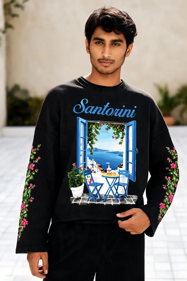 Black_Cotton_Oversized_Waffle_Knit_Bloom_Graphic_Tee_For_Unisex