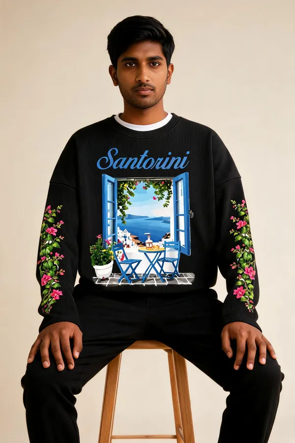 Black_Cotton_Oversized_Waffle_Knit_Bloom_Graphic_Tee_For_Unisex