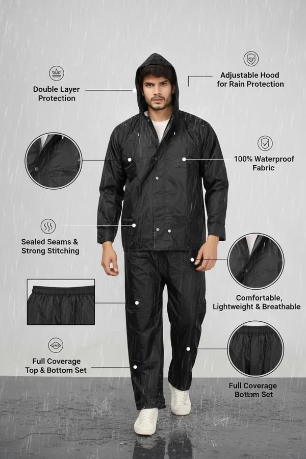 Rain_Coat_For_Men_With_Adjustable_Hood_Polyester_Waterproof_Full_Sleeves_Top_And_Bottom_Set_Rainwear_Front_Zip_With_Snap_Button_Flap