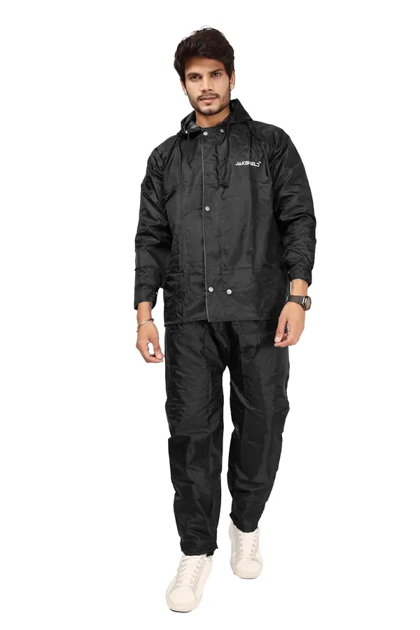 Rain_Coat_For_Men_With_Adjustable_Hood_Polyester_Waterproof_Full_Sleeves_Top_And_Bottom_Set_Rainwear_Front_Zip_With_Snap_Button_Flap