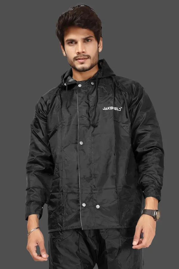 Rain_Coat_For_Men_With_Adjustable_Hood_Polyester_Waterproof_Full_Sleeves_Top_And_Bottom_Set_Rainwear_Front_Zip_With_Snap_Button_Flap