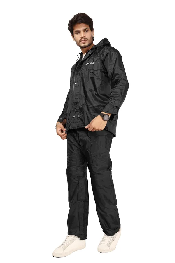 Rain_Coat_For_Men_With_Adjustable_Hood_Polyester_Waterproof_Full_Sleeves_Top_And_Bottom_Set_Rainwear_Front_Zip_With_Snap_Button_Flap
