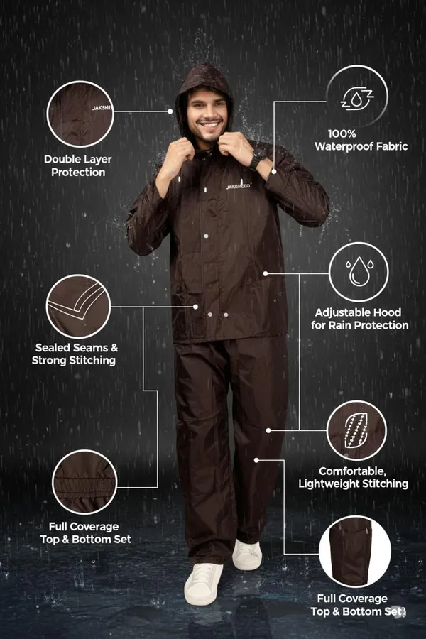 Rain_Coat_For_Men_With_Adjustable_Hood_Polyester_Waterproof_Full_Sleeves_Top_And_Bottom_Set_Rainwear_Front_Zip_With_Snap_Button_Flap