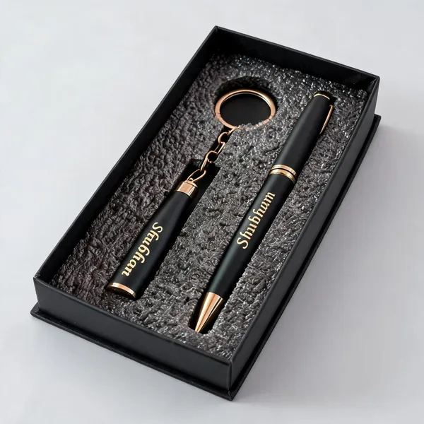 Black_Gold-Tone_Personalized_Pen_And_Keychain_Gift_Set