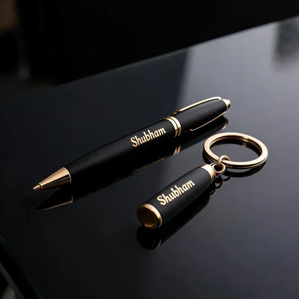 Black_Gold-Tone_Personalized_Pen_And_Keychain_Gift_Set