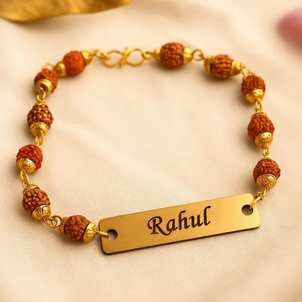 Gold_Finish_Rudraksha_Personalised_Rakhi_For_Brothers