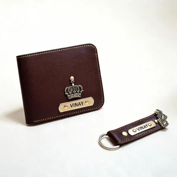Brown_Faux_Leather_Personalised_Wallet_And_Keychain_Set_For_Men