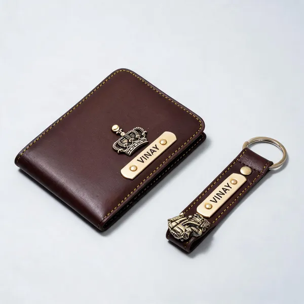 Brown_Faux_Leather_Personalised_Wallet_And_Keychain_Set_For_Men