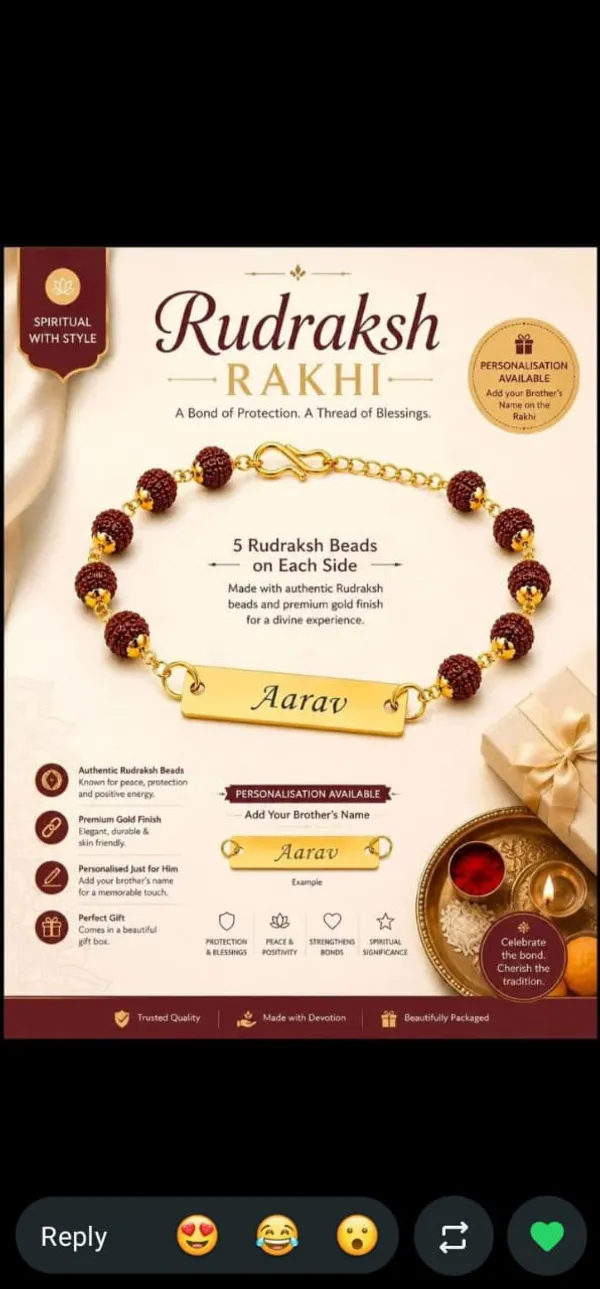Gold_Finish_Rudraksha_Personalised_Rakhi_For_Brothers