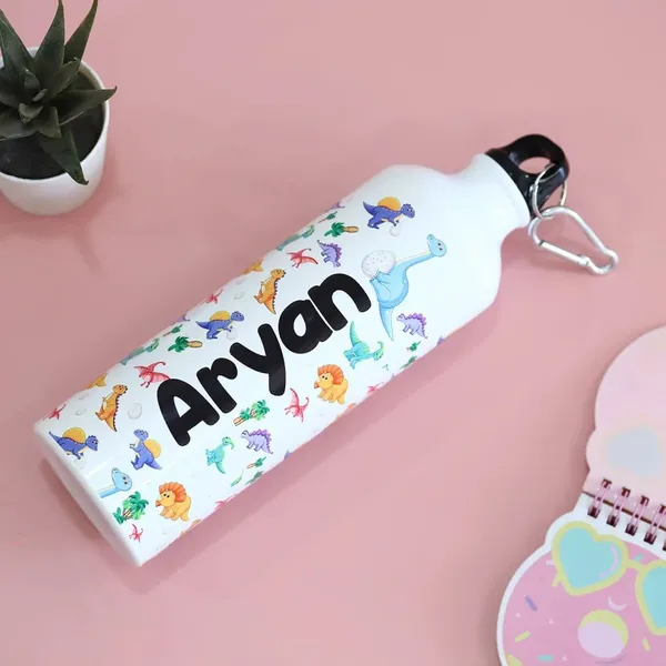 Metal_Dinosaur_Print_Personalised_Water_Bottle