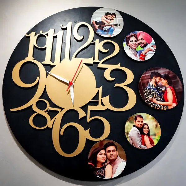 Black_Gold_Numeral_Photo_Collage_Decorative_Wall_Clock