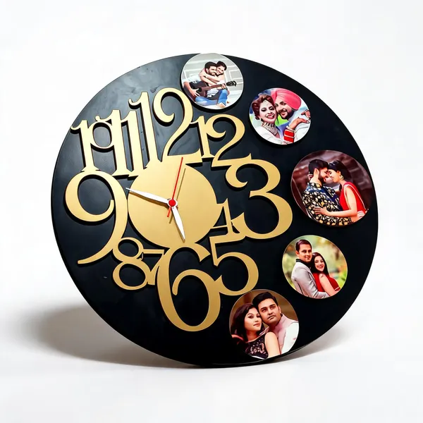 Black_Gold_Numeral_Photo_Collage_Decorative_Wall_Clock