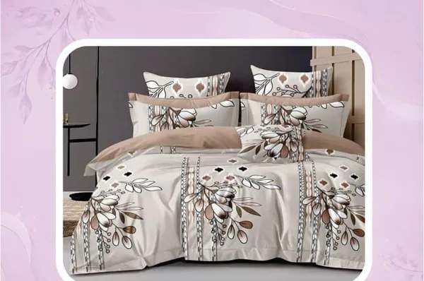 Cream_Floral_Print_Double_Bed_Sheet_Set