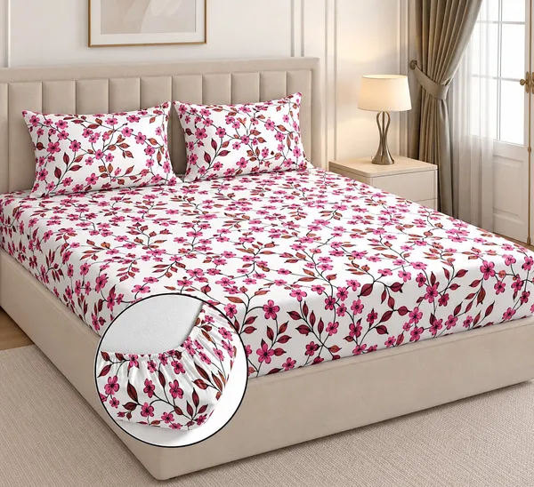 White_Floral_Print_Fitted_Bed_Sheet_Set