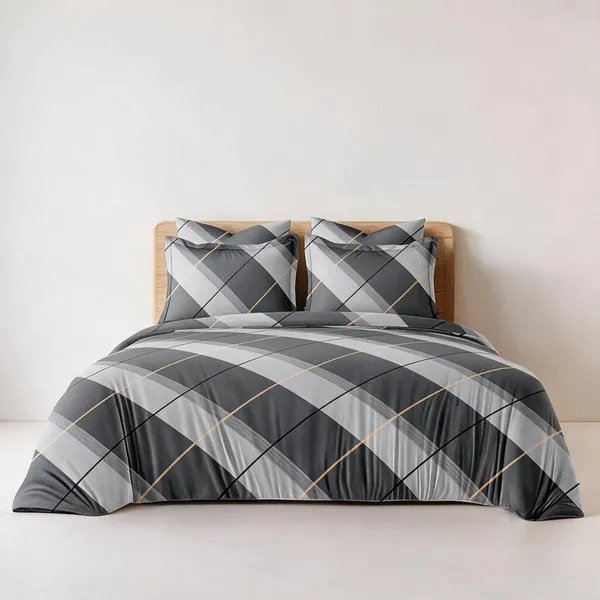 Grey_Modern_Plaid_Pattern_Bed_Sheet_Set