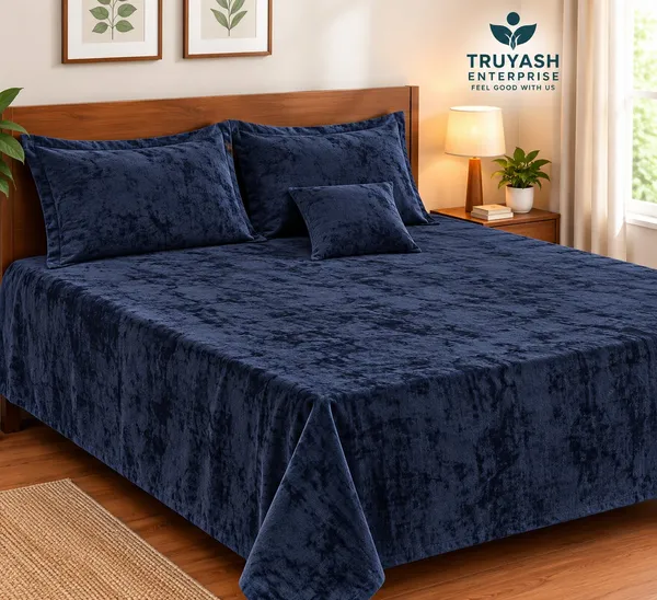 Navy_Blue_Velvet_Textured_King_Size_Bed_Sheet_Set