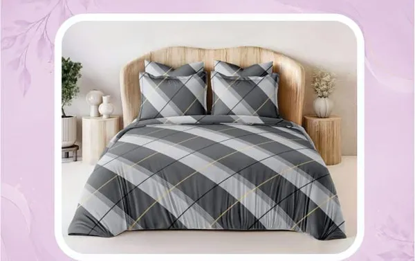 Grey_Modern_Plaid_Pattern_Bed_Sheet_Set