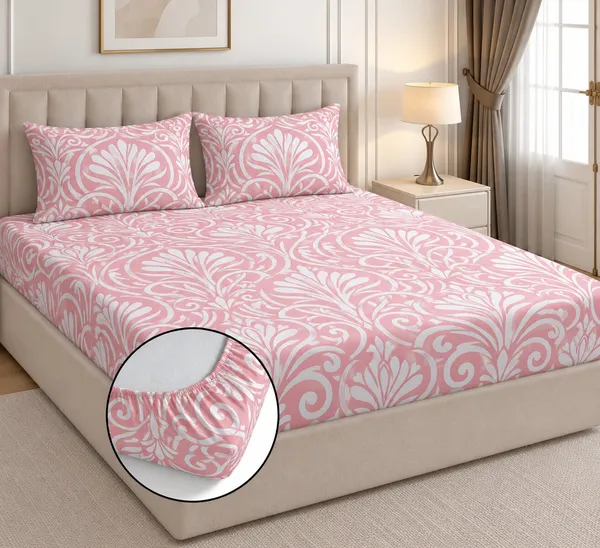 Pink_Floral_Print_Fitted_Bed_Sheet_Set