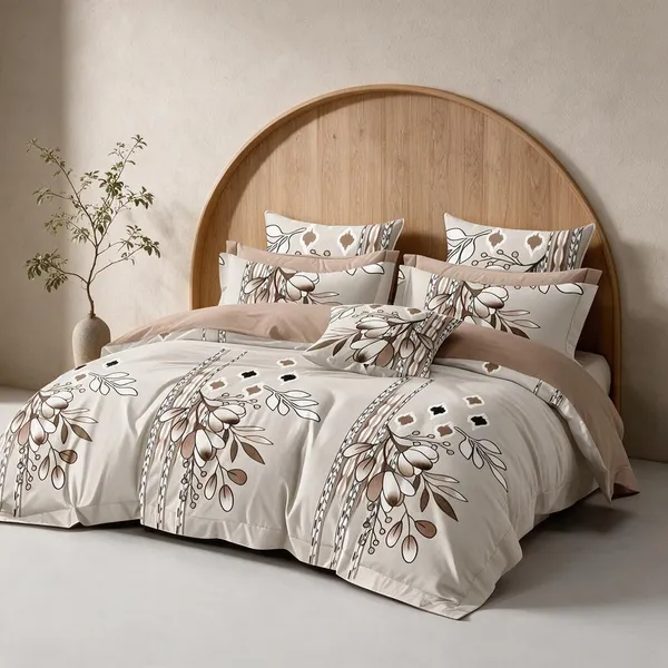Cream_Floral_Print_Double_Bed_Sheet_Set