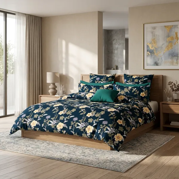 Floral_Print_Bed_Sheet_Set_With_Pillow_Covers