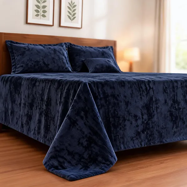 Navy_Blue_Velvet_Textured_King_Size_Bed_Sheet_Set