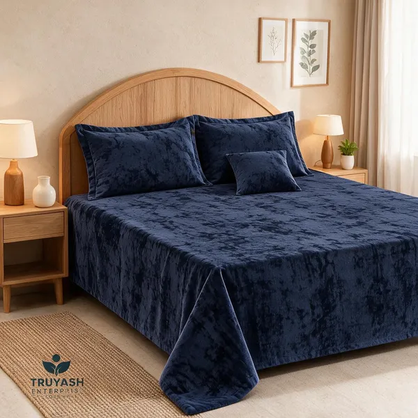 Navy_Blue_Velvet_Textured_King_Size_Bed_Sheet_Set