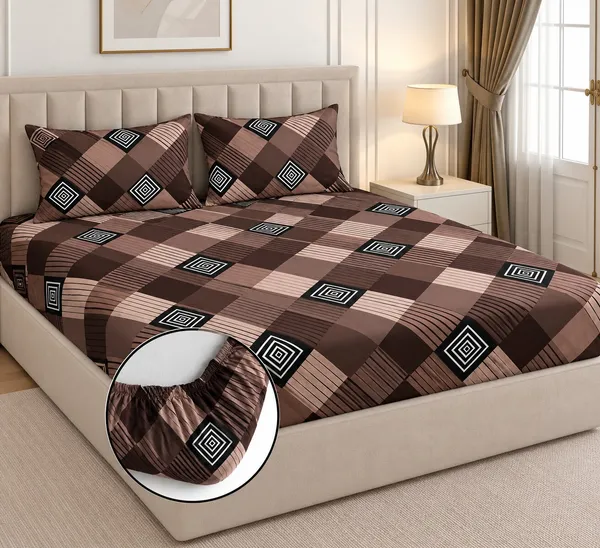 Brown_Geometric_Print_Fitted_Bed_Sheet_Set
