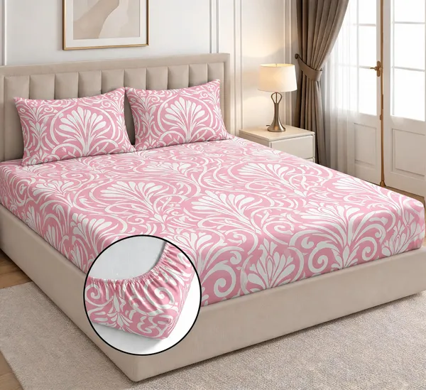 Pink_Floral_Print_Fitted_Bed_Sheet_Set