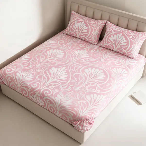 Pink_Floral_Print_Fitted_Bed_Sheet_Set
