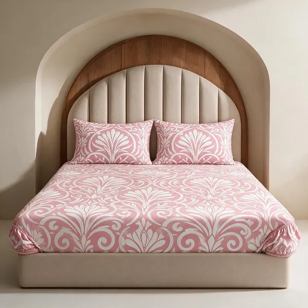 Pink_Floral_Print_Fitted_Bed_Sheet_Set