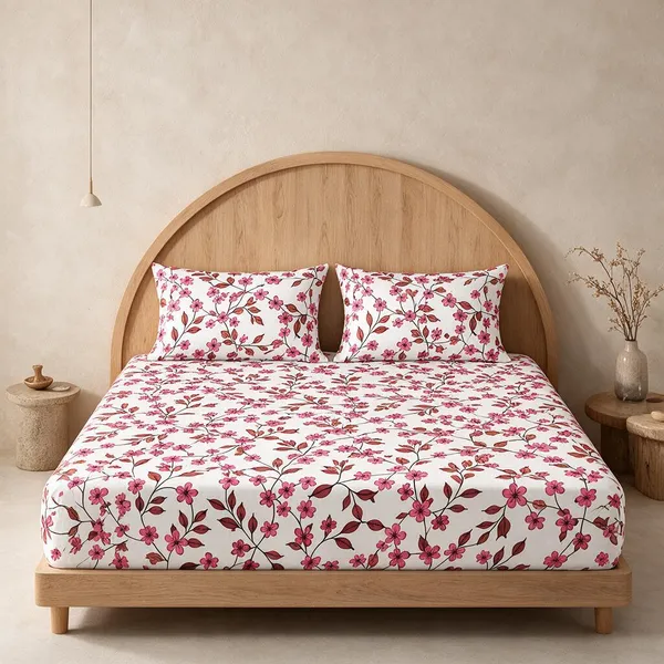 White_Floral_Print_Fitted_Bed_Sheet_Set