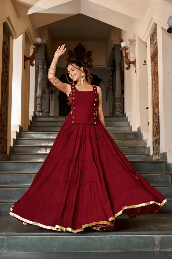 Maroon_Featherlight_Sleeveless_Flared_Lehenga_Set_With_Koti_For_Women