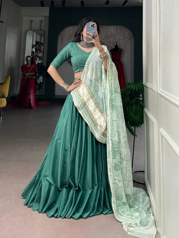 Sea_Green_Chinon_Flared_Lehenga_Choli_Set_For_Women