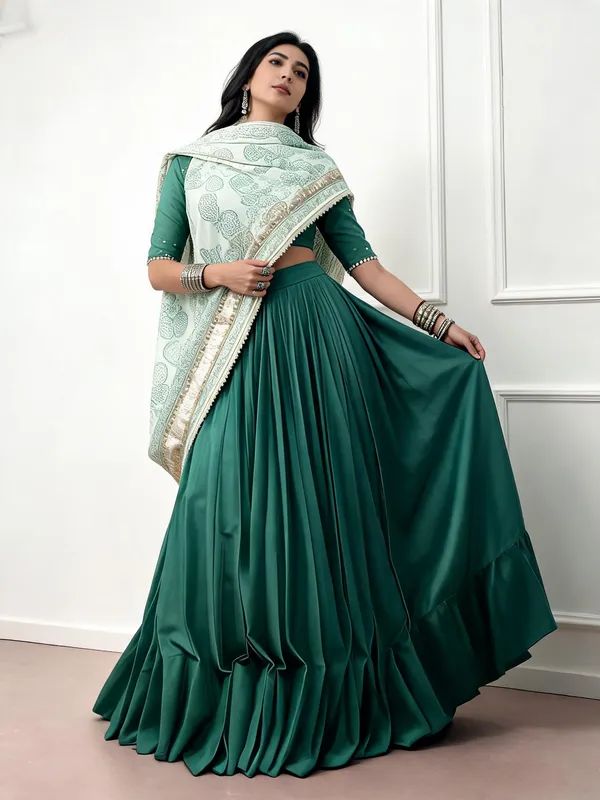 Sea_Green_Chinon_Flared_Lehenga_Choli_Set_For_Women