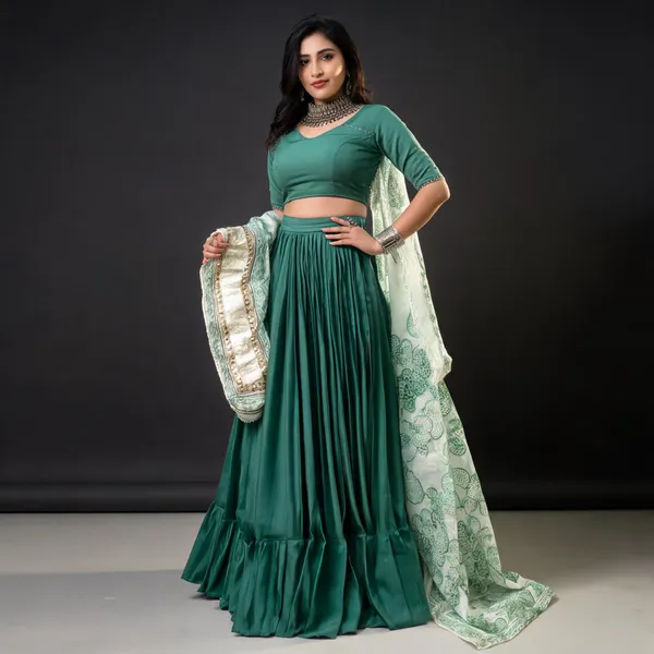 Sea_Green_Chinon_Flared_Lehenga_Choli_Set_For_Women