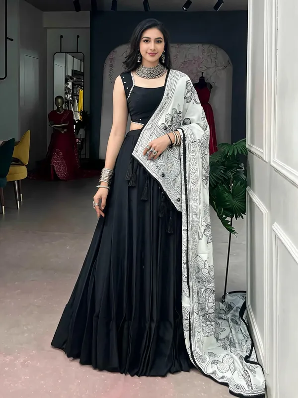 Black_Chinon_Flared_Lehenga_Choli_Set_For_Women