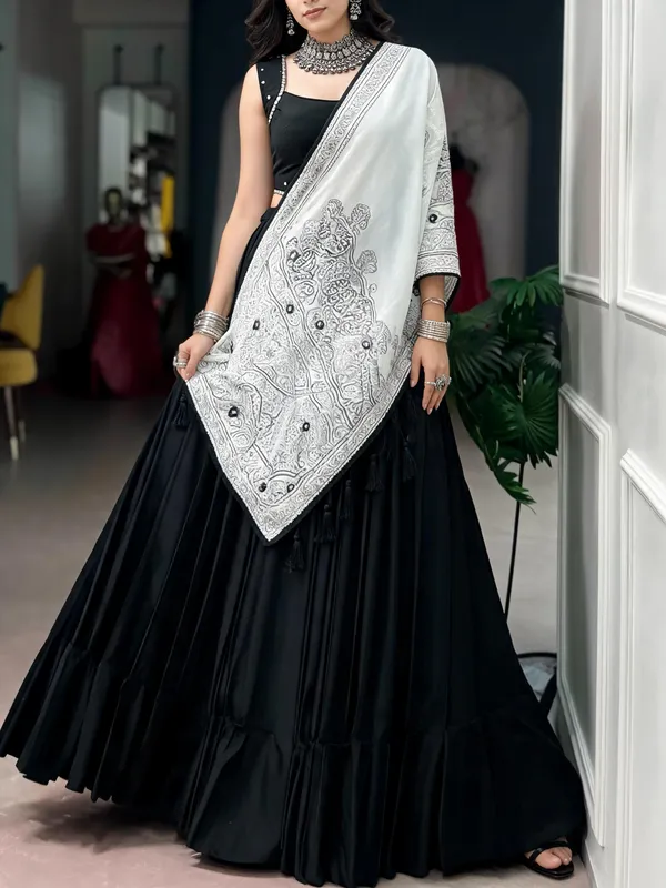 Black_Chinon_Flared_Lehenga_Choli_Set_For_Women