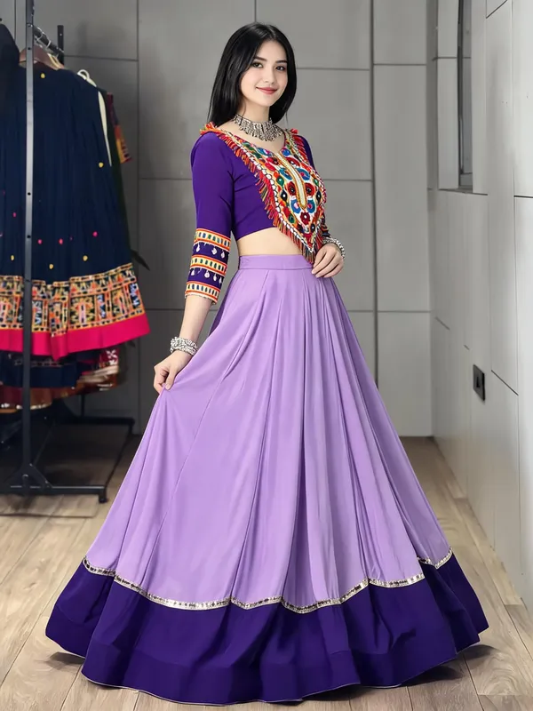 Light_Purple_And_Royal_Blue_Rayon_Cotton_Embroidered_Flared_Lehenga_Choli_For_Women