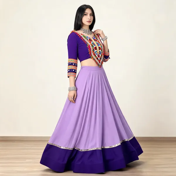 Light_Purple_And_Royal_Blue_Rayon_Cotton_Embroidered_Flared_Lehenga_Choli_For_Women