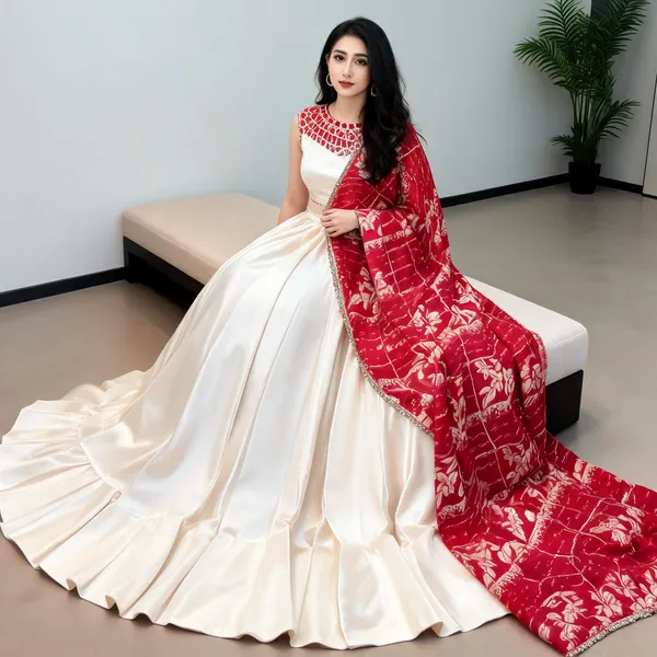 Off-White_Red_Monga_Silk_Printed_Flared_Lehenga_Choli_Set_For_Women