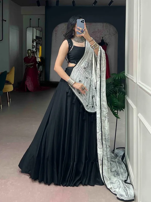 Black_Chinon_Flared_Lehenga_Choli_Set_For_Women
