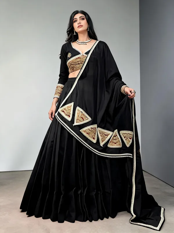 Black_Khadi_Cotton_Embellished_Flared_Lehenga_Choli_Set_For_Women